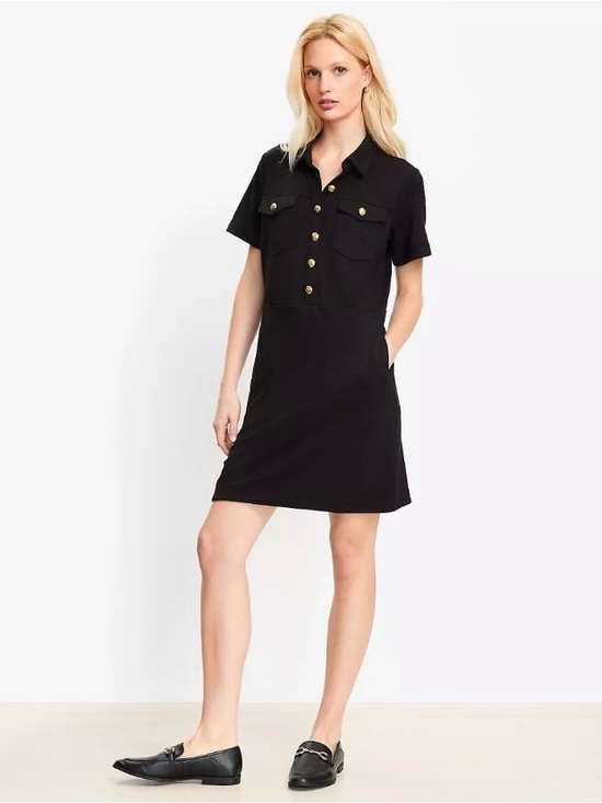 LOFT Dresses & Skirts - Black Short-Sleeve Shirt Dress with Gold Buttons